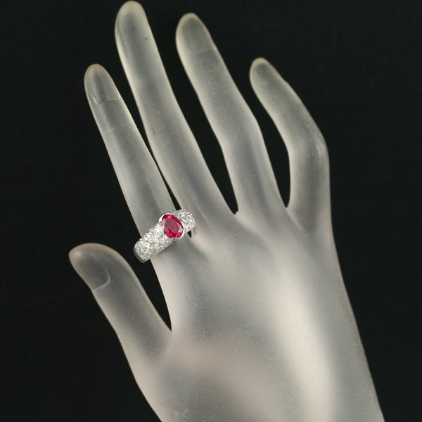 クレサンベール リング  再結晶ルビー 1.48ct  ダイヤ 0.82ct  パヴェ 12号 Pt900 