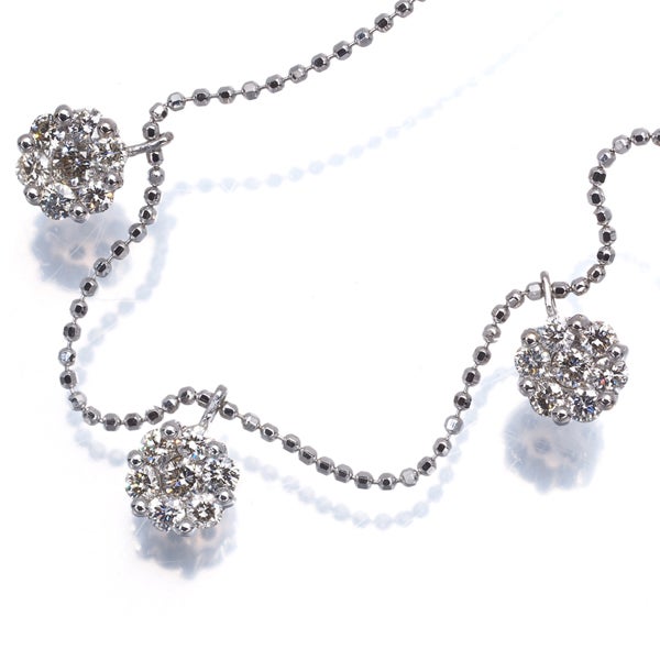  ダイヤ 0.607ct パヴェ 3モチーフ フラワー  ネックレス K18WG 