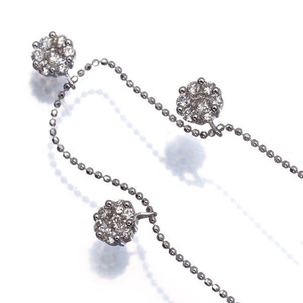  ダイヤ 0.607ct パヴェ 3モチーフ フラワー  ネックレス K18WG 