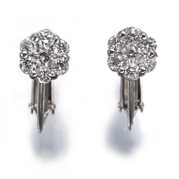  ダイヤ 0.30ct/0.30ct フラワー パヴェ  イヤリング K18WG 