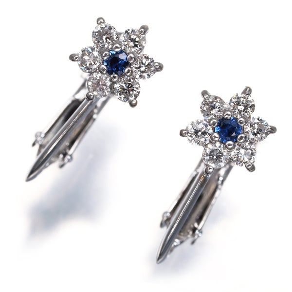  サファイア  ダイヤ 0.26ct/0.26ct フラワー  イヤリング K18WG 
