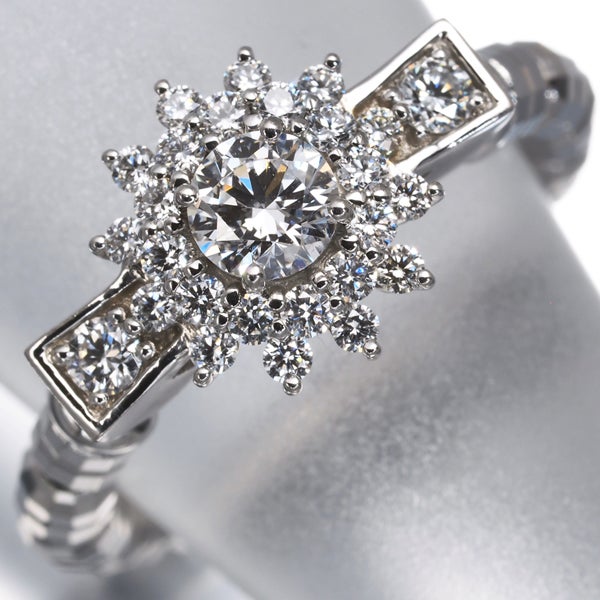  ダイヤ 0.26ct/0.28ct フラワー フリーサイズ  リング Pt950/ワイヤー 