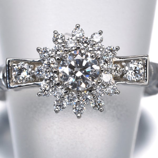  ダイヤ 0.26ct/0.28ct フラワー フリーサイズ  リング Pt950/ワイヤー 