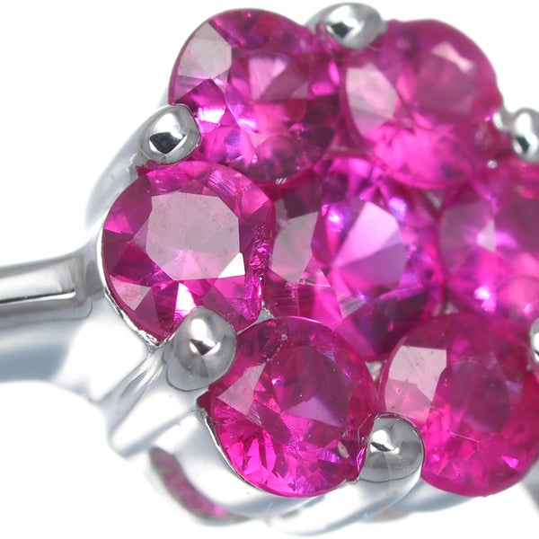 ルビー 0.68ct  ダイヤ 0.35ct フラワー  リング K18WG 