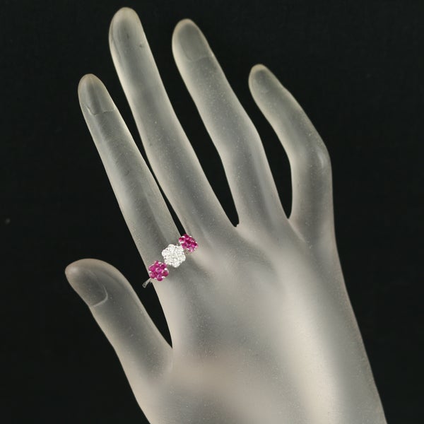  ルビー 0.68ct  ダイヤ 0.35ct フラワー  リング K18WG 
