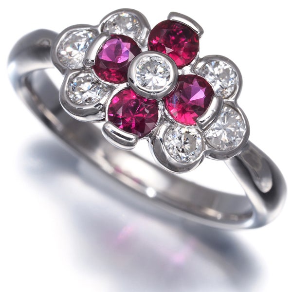  ルビー 0.51ct  ダイヤ 0.44ct フラワー  リング Pt900 