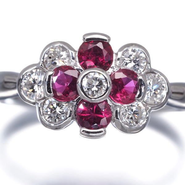  ルビー 0.51ct  ダイヤ 0.44ct フラワー  リング Pt900 