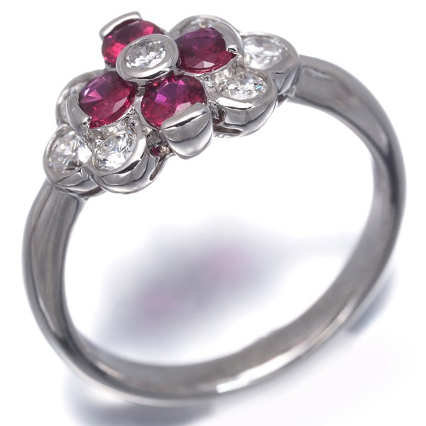  ルビー 0.51ct  ダイヤ 0.44ct フラワー  リング Pt900 