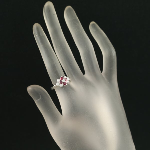  ルビー 0.51ct  ダイヤ 0.44ct フラワー  リング Pt900 