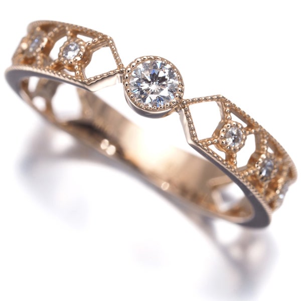  ダイヤ 0.16ct ミルグレイン 透かし  リング K18PG 