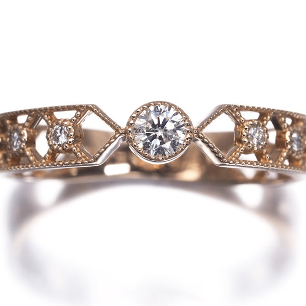  ダイヤ 0.16ct ミルグレイン 透かし  リング K18PG 