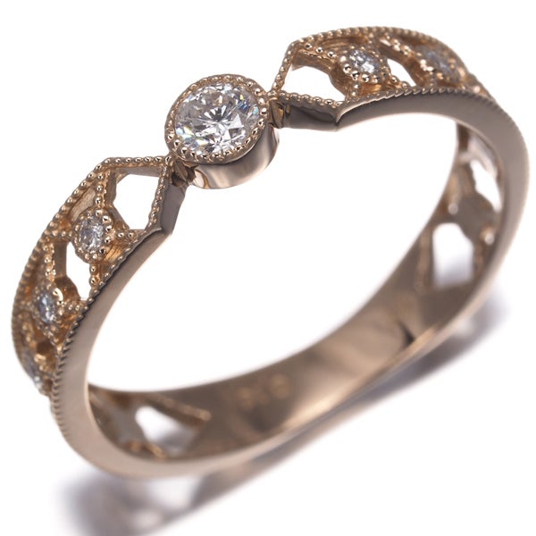  ダイヤ 0.16ct ミルグレイン 透かし  リング K18PG 
