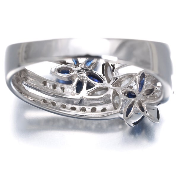  サファイア 0.40ct  ダイヤ 0.35ct フラワー  リング K18WG 