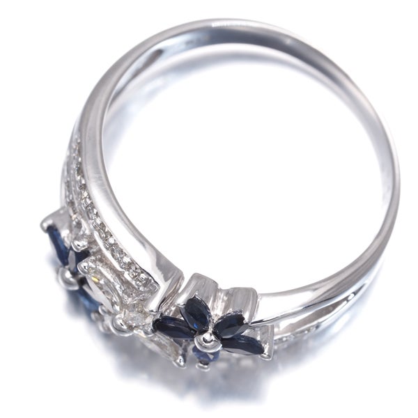  サファイア 0.40ct  ダイヤ 0.35ct フラワー  リング K18WG 