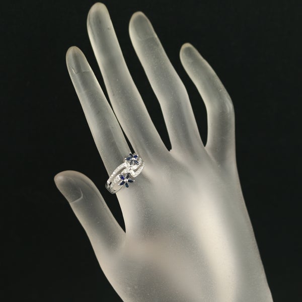  サファイア 0.40ct  ダイヤ 0.35ct フラワー  リング K18WG 