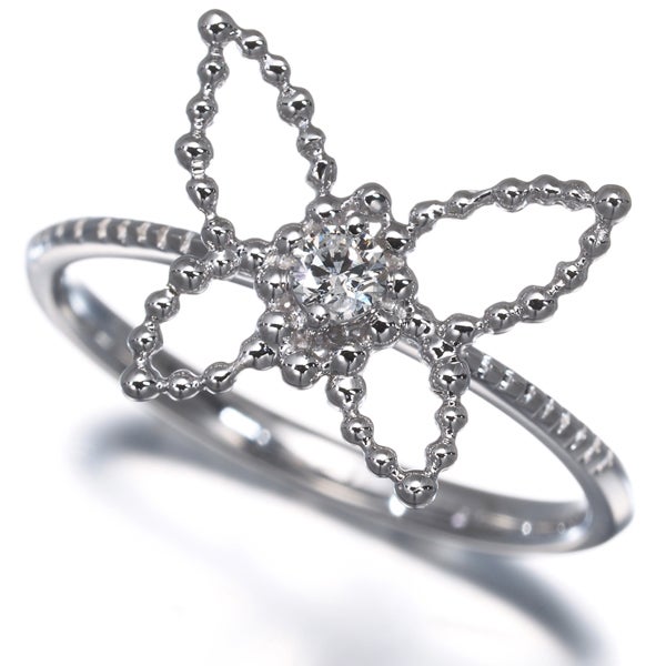  ダイヤ 0.08ct 蝶 アニマル 一粒  リング K18WG 