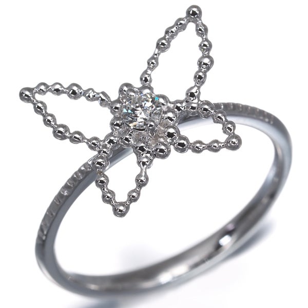  ダイヤ 0.08ct 蝶 アニマル 一粒  リング K18WG 