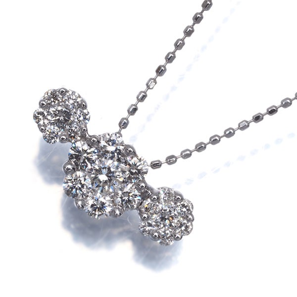  ダイヤ 0.75ct フラワー  ネックレス K18WG 