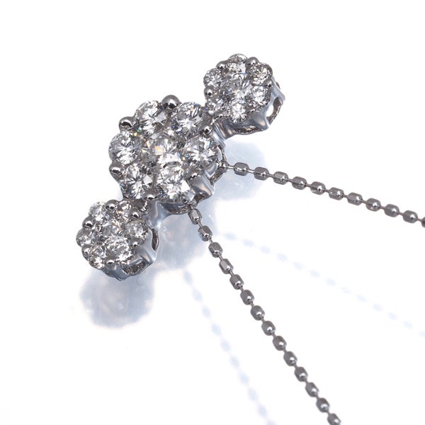  ダイヤ 0.75ct フラワー  ネックレス K18WG 