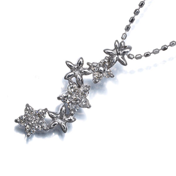  ダイヤ 0.20ct フラワー  ネックレス K18WG 