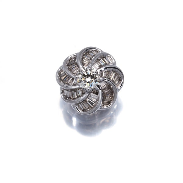 ライトイエロー&ブラウン ダイヤ 0.37ct フラワー 2種カット  ペンダントトップ K18WG 