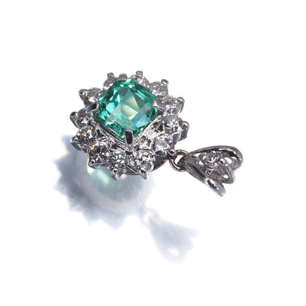  エメラルド 0.83ct  ダイヤ 0.39ct フラワー  ペンダントトップ Pt900 ソーティング