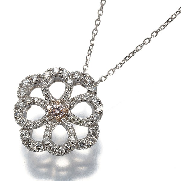 ピンク&クリア ダイヤ 0.052ct/0.48ct フラワー ネックレス Pt950/Pt850/K18PG ソ