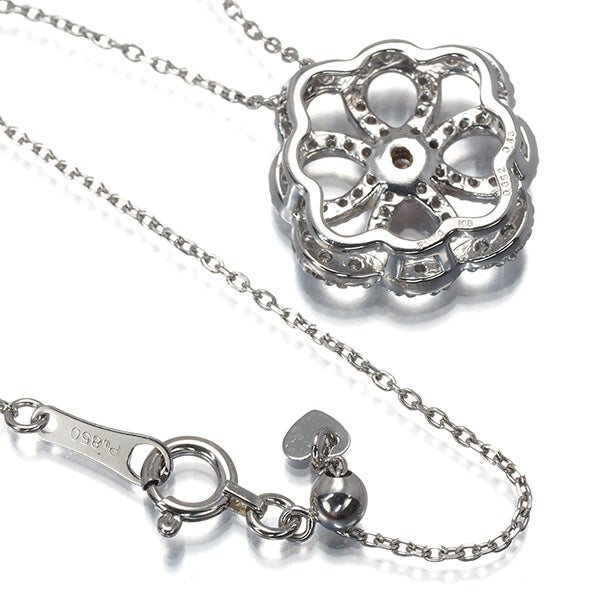 ピンク&クリア ダイヤ 0.052ct/0.48ct フラワー ネックレス Pt950/Pt850/K18PG ソ