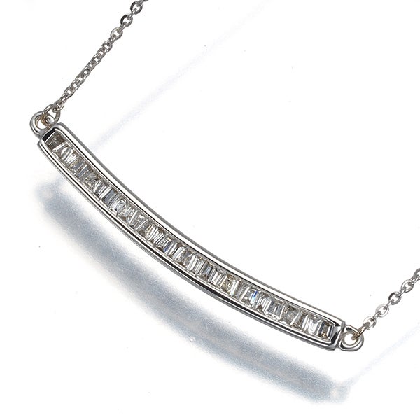  ダイヤ 0.20ct テーパーバゲットカット  ネックレス K18WG 
