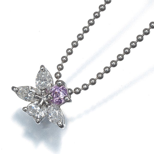  ピンクサファイア 0.22ct ダイヤ 0.47ct フラワー  ネックレス Pt900/Pt850 