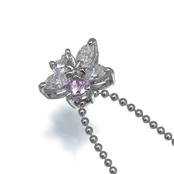  ピンクサファイア 0.22ct ダイヤ 0.47ct フラワー  ネックレス Pt900/Pt850 