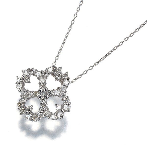  ダイヤ 0.30ct フラワー  ネックレス K18WG 