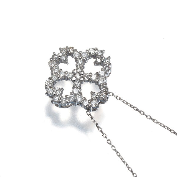  ダイヤ 0.30ct フラワー  ネックレス K18WG 
