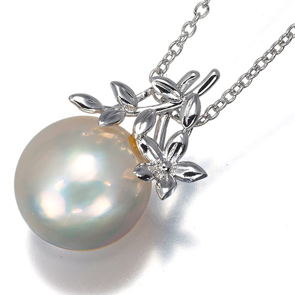 タサキ ネックレス  マベ真珠 13.5mm  フラワー リーフ シルバー 
