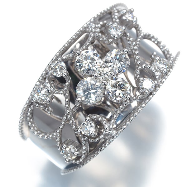  ダイヤ 0.60ct ミルグレイン 透かし  リング K18WG 