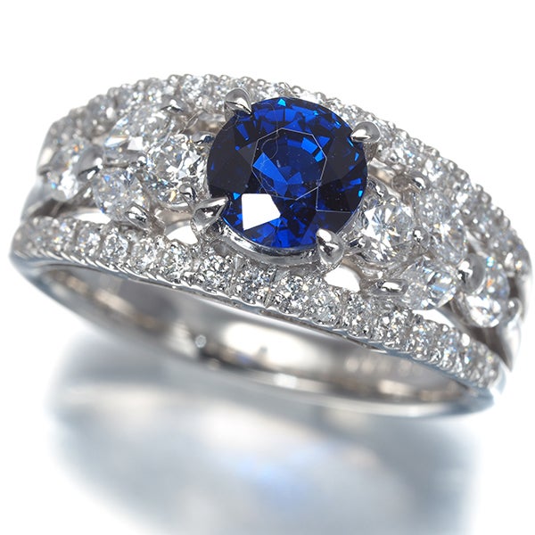 サファイア 1.324ct  ダイヤ 0.76ct 透かし  リング Pt900 ソーティング