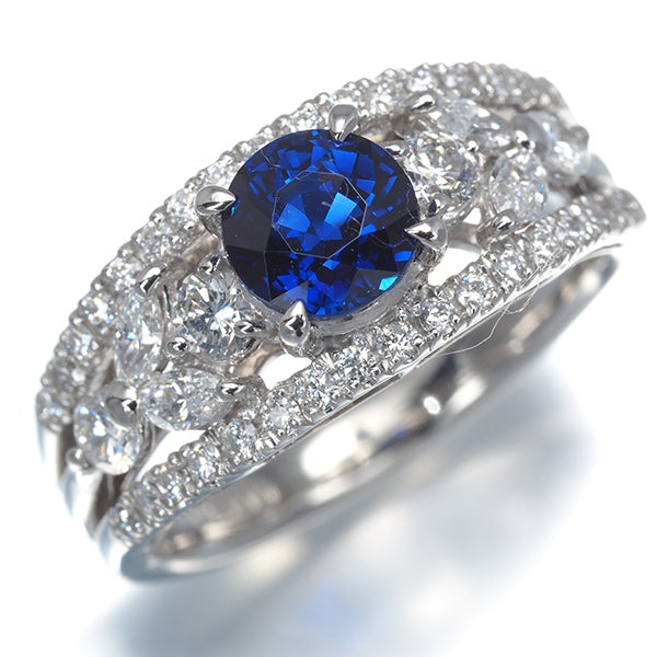サファイア 1.324ct  ダイヤ 0.76ct 透かし  リング Pt900 ソーティング