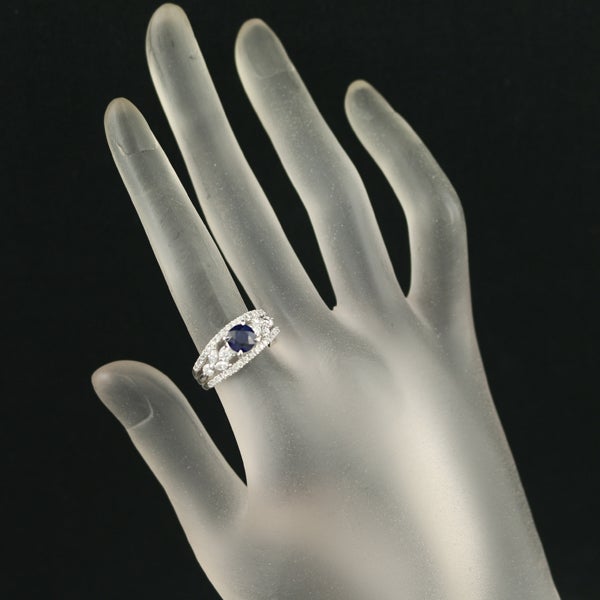 サファイア 1.324ct  ダイヤ 0.76ct 透かし  リング Pt900 ソーティング
