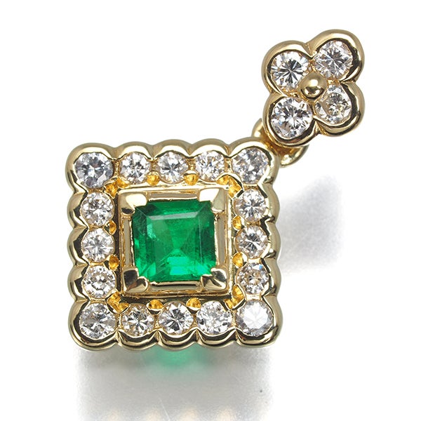  エメラルド 0.23ct ダイヤ 0.30ct 2種カット 揺れる フラワー  ペンダントトップ K18YG 