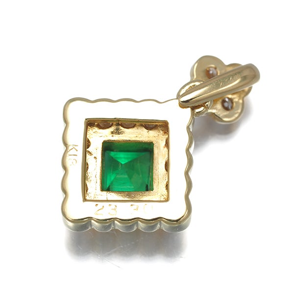  エメラルド 0.23ct ダイヤ 0.30ct 2種カット 揺れる フラワー  ペンダントトップ K18YG 