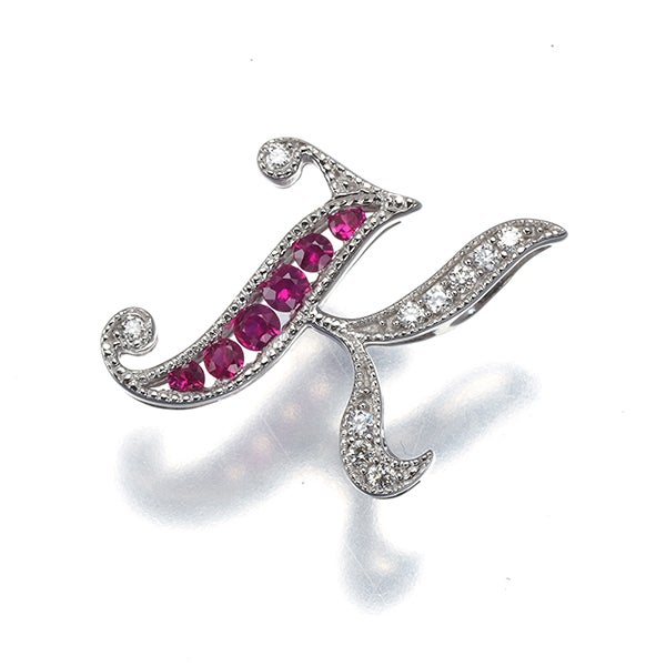  ルビー 0.12ct ダイヤ 0.04ct アルファベット イニシャル K  ペンダントトップ K18WG 