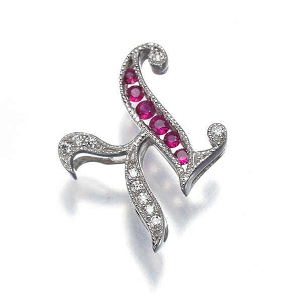  ルビー 0.12ct ダイヤ 0.04ct アルファベット イニシャル K  ペンダントトップ K18WG 