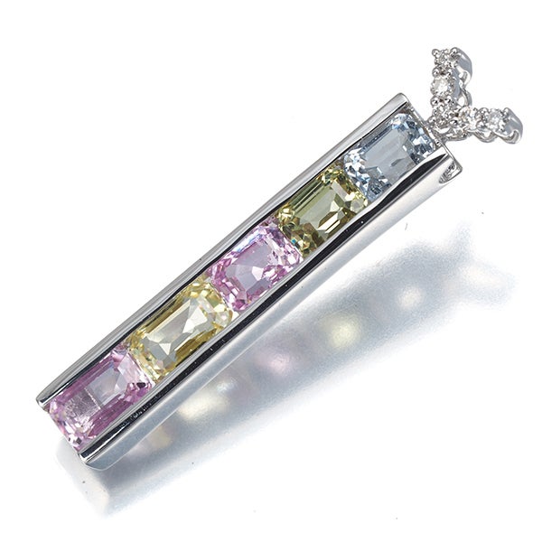  サファイア 1.60ct ダイヤ 0.03ct マルチカラー  ペンダントトップ K18WG 