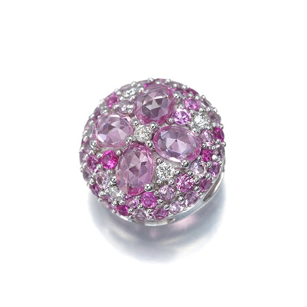  ピンクサファイア 1.13ct ダイヤ 0.06ct パヴェ フラワー  ペンダントトップ K18WG 