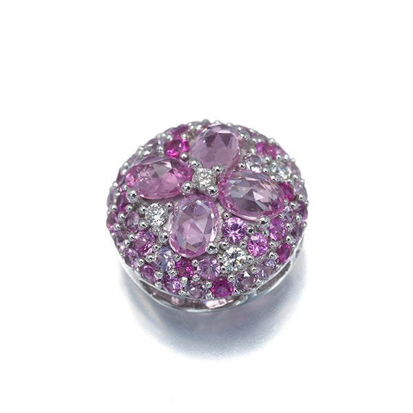  ピンクサファイア 1.13ct ダイヤ 0.06ct パヴェ フラワー  ペンダントトップ K18WG 