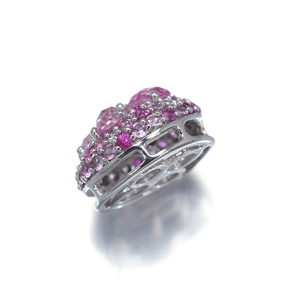  ピンクサファイア 1.13ct ダイヤ 0.06ct パヴェ フラワー  ペンダントトップ K18WG 