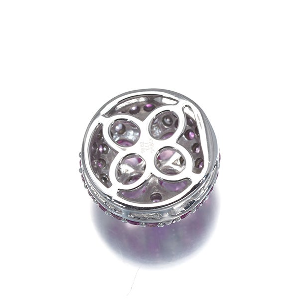 ピンクサファイア 1.13ct ダイヤ 0.06ct パヴェ フラワー  ペンダントトップ K18WG 