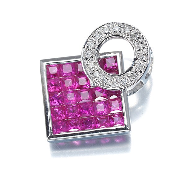 ルビー 1.55ct ダイヤ 0.08ct スウィング ミステリーセッティング ペンダントトップ K18WG 