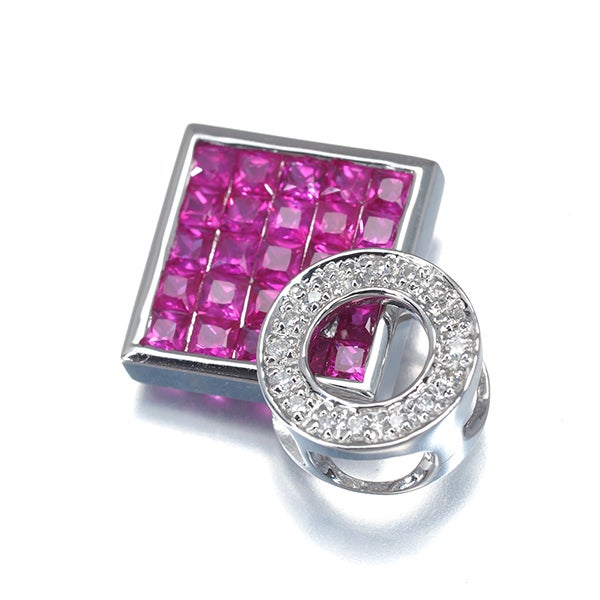  ルビー 1.55ct ダイヤ 0.08ct スウィング ミステリーセッティング ペンダントトップ K18WG 