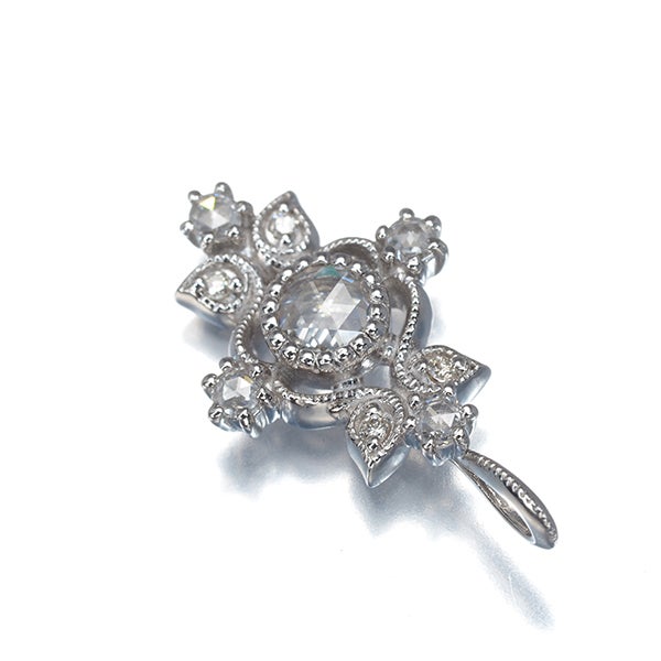 ローズカット ダイヤ 0.10ct/0.09ct ミルグレイン  ペンダントトップ K18WG 
